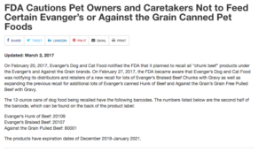 FDA Dog Food Recall - press release